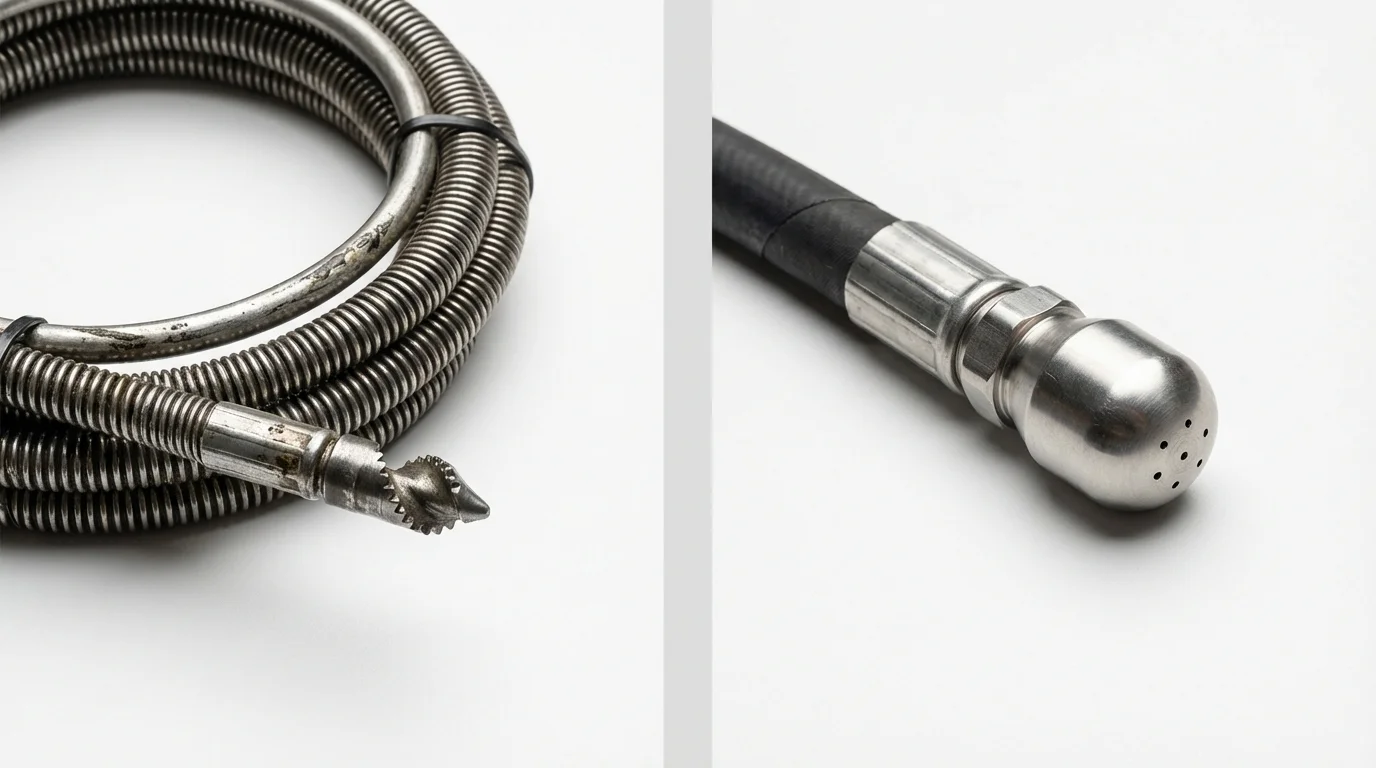 Drain snake cable and hydro jetting nozzle used for drain cleaning in Lytle, TX