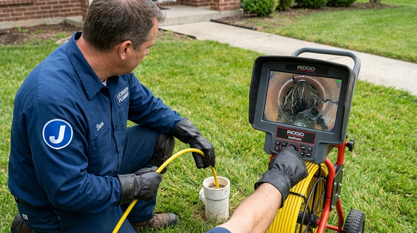 Sewer camera inspection being performed by Johns Plumbing LLC in Lytle