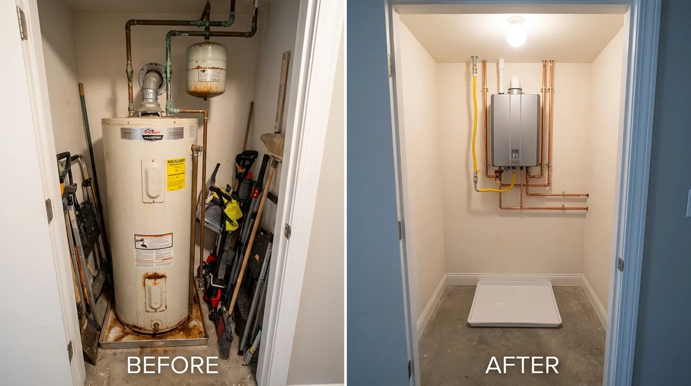 Tank water heater versus wall-mounted tankless unit comparison for Lytle, TX homeowners