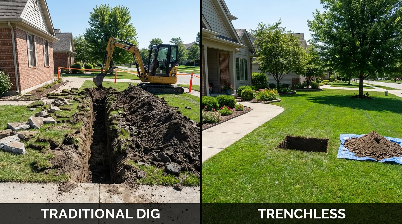 Trenchless sewer repair with minimal yard damage versus traditional excavation in Lytle, TX